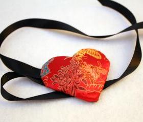 Red Satin Heart Eyepatch Eye Patch Butterflies Floral Design with Black Ribbon Ties