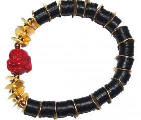 JET VINTAGE AFRICAN DISC BEADS BUDDHA BRACELET