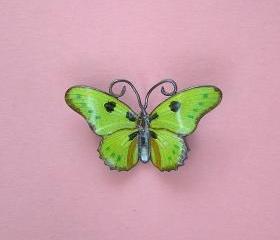 Vintage Apple Green Enameled 800 Silver Butterfly Brooch