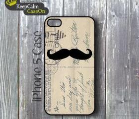 iPhone 5 Case, Mustache Vintage Postcard iPhone Case Hard Fitted iPhone 5 Case, iPhone 5 Hard Case