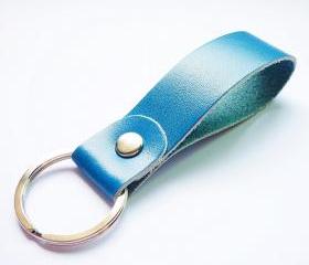 Navy Blue Genuine Leather Key Fob/Key Keeper/Key Holder/Key Ring - Gift under 10 - For Bag
