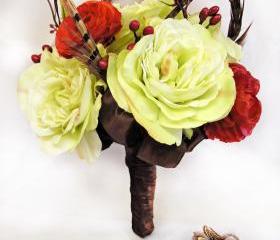  Brown Feather Silk Bridal Bouquet Fall Wedding Flowers