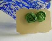 Grass Green Fabric Rosette Earrings