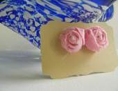 Light Pink Fabric Rosette Earrings