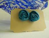 Teal Fabric Rosette Earrings