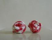Red and White Gingham Rosette Earrings