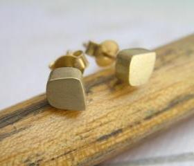 Solid Gold Stud Earrings, 14k Gold Freeform Cube Post Earrings