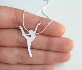 Sterling Silver Dancer Necklace Pendant, Ballerina Necklace, Ballet Dancer Silhouette, Ballet Jewelry, Hand Cut
