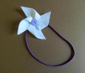 White and Purple Polka Dot Pinwheel Headband