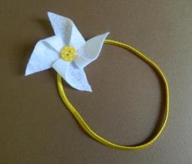 White and Yellow Polka Dot Pinwheel Headband