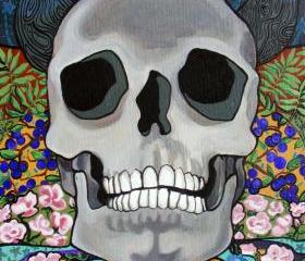River Styx Horned Skull ART PRINT day of the dead tattoo flash Devil Skeleton Calavera