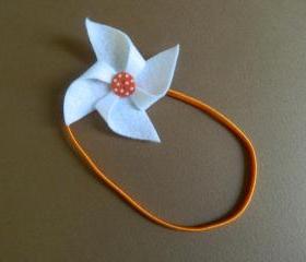 White and Orange Polka Dot Pinwheel Headband