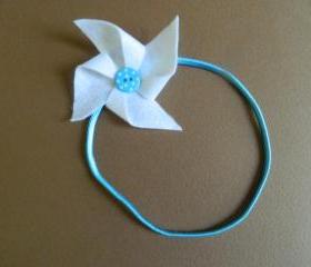 White and Blue Polka Dot Pinwheel Headband