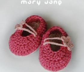 Pinky Red Mary Jane Baby Booties Crochet PATTERN DIAGRAM (pdf)