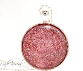 Handmade pink glitter glass pendant necklace