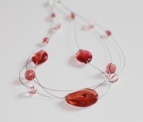 Ooak pink floating multi strand illusion necklace.