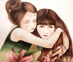 the sisters with lily flowers art print