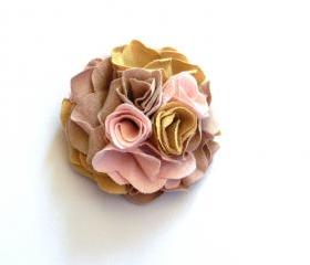 Romantic recycled T-shirt fabric flower brooch: sand, pink, mauve