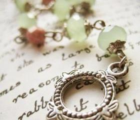 Bracelet of pastel green and pink Czech glass - Apple Blush
