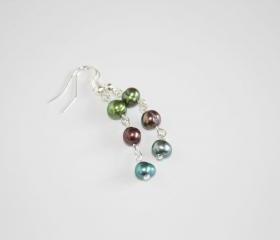 green and brown freshwater pearl earrings, Gaia.