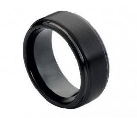 Tungsten Carbide RIng, Flat Brushed Center with High Polish Stepped Edge 8mm