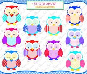Listing ToolsEdit Renew PromoteCopy Deactivate Delete Stats Owls Clipart - Printables - Blue - Red - Scrapbooking - Web Design - Invitations - Cardmaking - 300 dpi - 1362