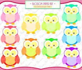 Owls Rainbow Clipart - Printables - Cardmaking - Invitations - Parties - Scrapbooking - 300dpi - 1364