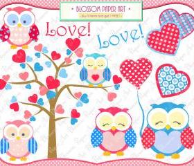 Love Owls Clipart - Printables - Personal and Commercial Use - 300dpi - Cardmaking - Scrapbooking - 1363