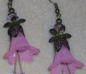 Pink Trumpet Flower Earrings