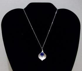 Sterling Silver Calla Lily with Smooth Drilled Blue Topaz Necklace