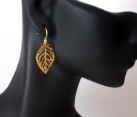Earrings Small Gold or Sterling Leaf Dangle
