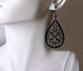 Earrings Black Filigree Swirly Dangles