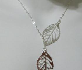 Necklace Delicate Sterling Silver Leaf Lariat Dainty