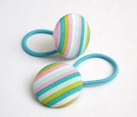 Aqua Stripes Ponytail Buttons
