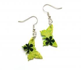 Green paper butterflies earrings - vintage style