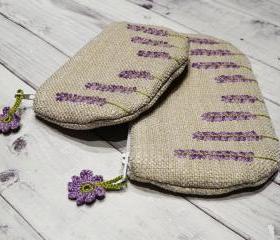 Embroidery purse Lavender Flowers Blossoms Purple Wallet Pouch Clouth Purse
