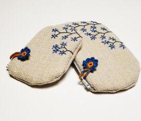 Hand embroidery purse 1 pair unique cluth Beige and blue Pouch