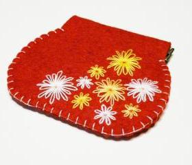 Flex frame purse Red felt Purse Flowers embroidery flex purse