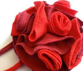 Blazing red recycled T-shirt fabric flower pin brooch