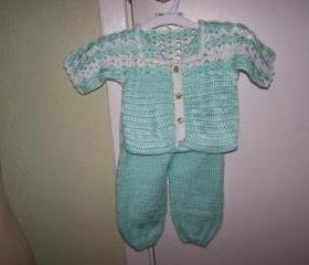 green and white Baby set