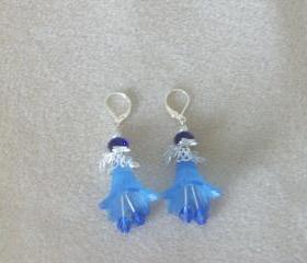 Earrings Blue Trumpet Flowers with Silver Findings