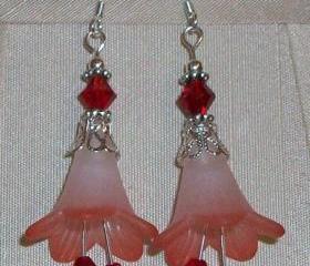 Earrings Red Trumpet Flowers with Silver Findings