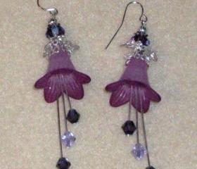 Earrings Purple Trumpet Flowers with Silver Findings