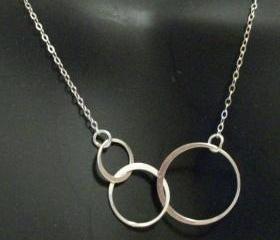 Delicate Sterling Silver Interlocking Triple Circles Necklace