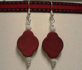 Silver Plated Ball and Red Bead Earrings