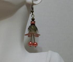 Wine on Green Hand Dyed Lily Frosted Flower Earrings
