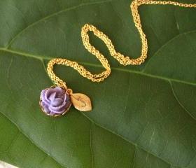 Purple Rose Initial Personalized Necklace (Many colors available)