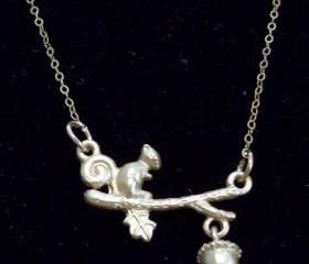 Delicate 14kt Gold Filled Squirrel Chasing Acorn Necklace