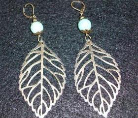 Turquoise and Bronze Long Dangle Earrings