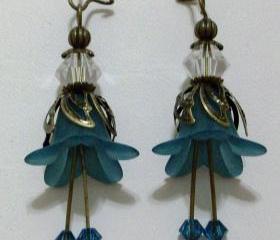 Teal Hand Dyed Lily Frosted Flower Earrings
